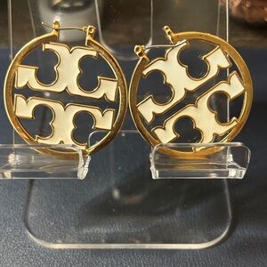 Tory Burch Gold and White Earrings
